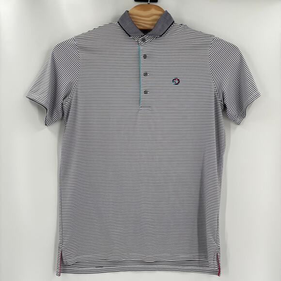 Greyson Men's Large Blue White Striped Short Sleeve Golf Polo Shirt - Picture 5 of 6